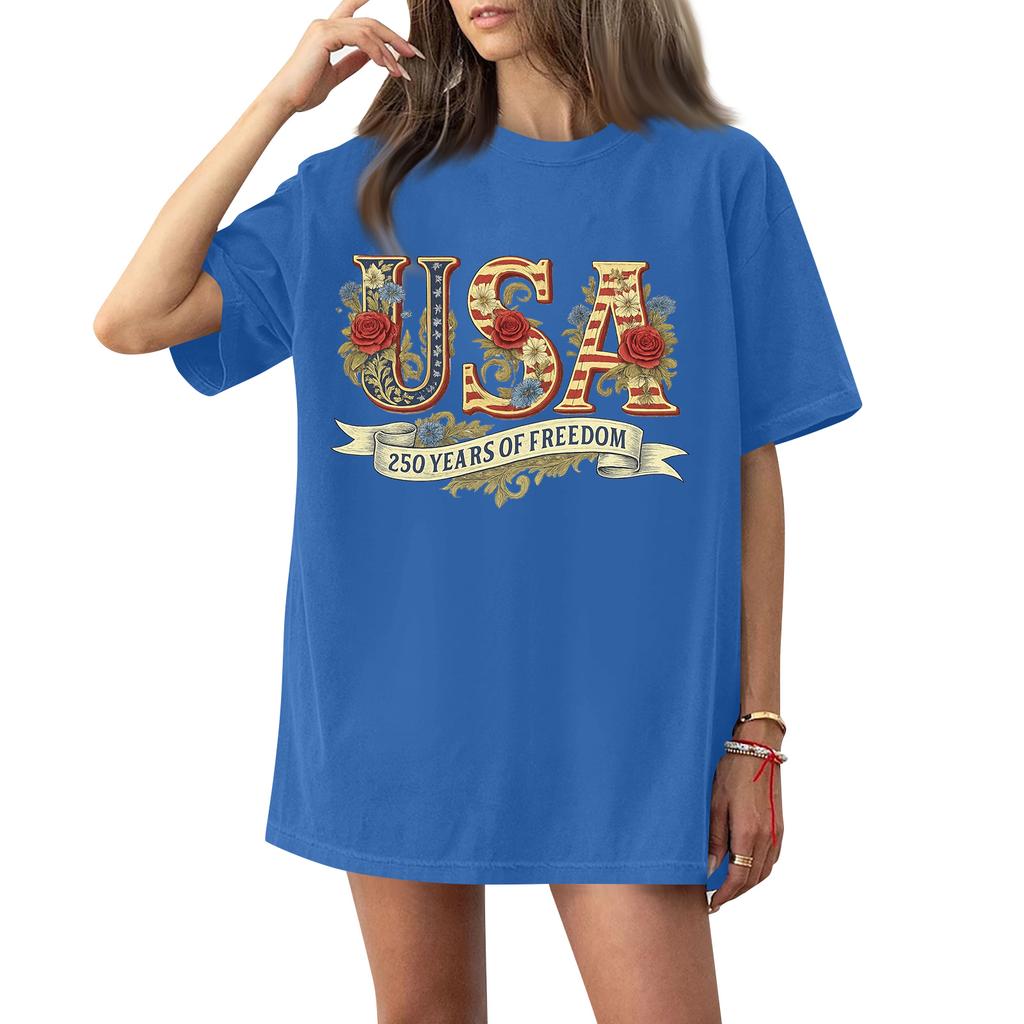 Damen Rundhals Bedrucktes Kurzarm T-Shirt Top