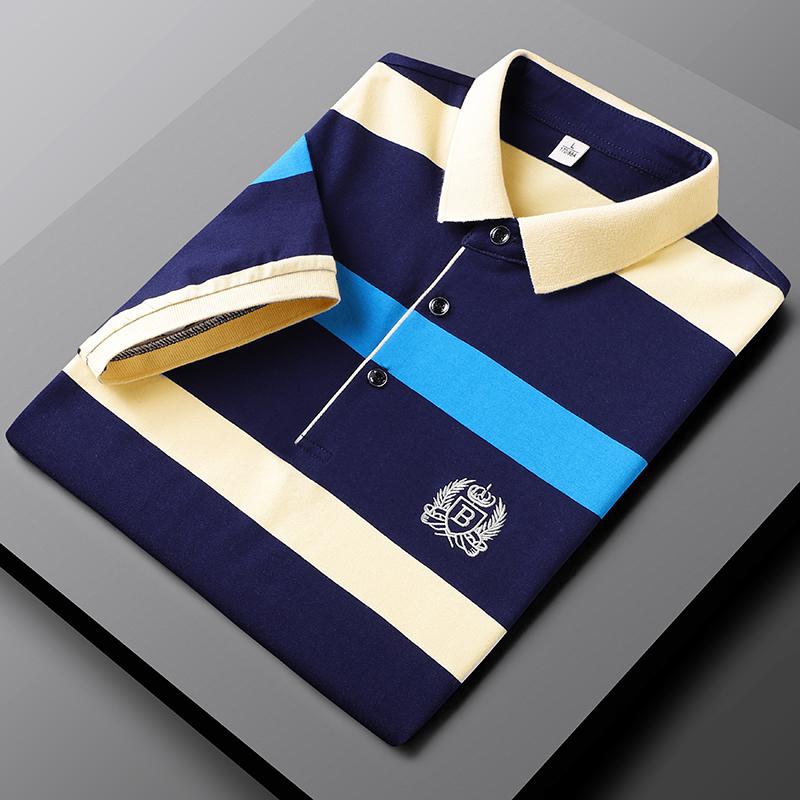 STORN New Summer Men Classic Striped Polo Mens Cotton Short-Sleeved Embroidered Business Casual Hot Polo Shirt