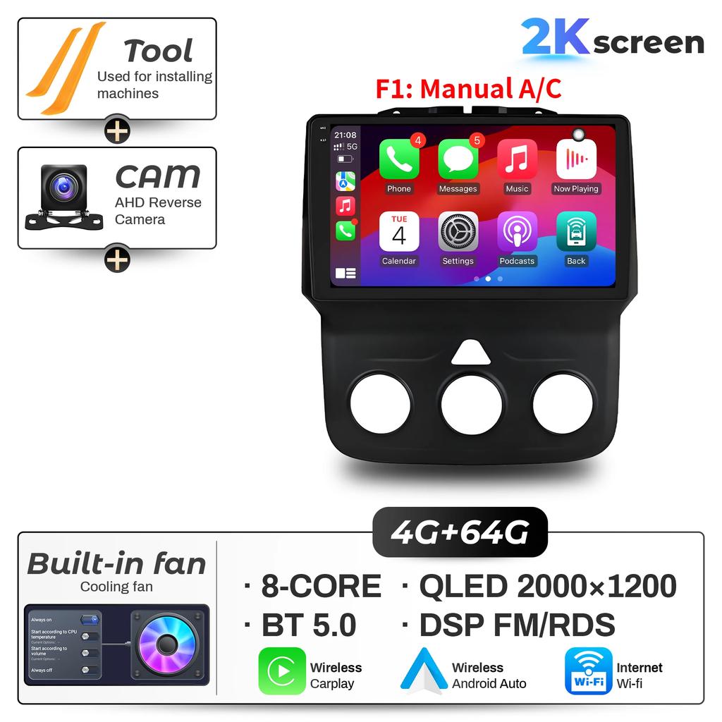 9"  Car Radio For Dodge RAM 1500 2500 2013-2019 Android 16 Wireless BT Carplay Multimedia Navigation Touch 2K QLED Screen