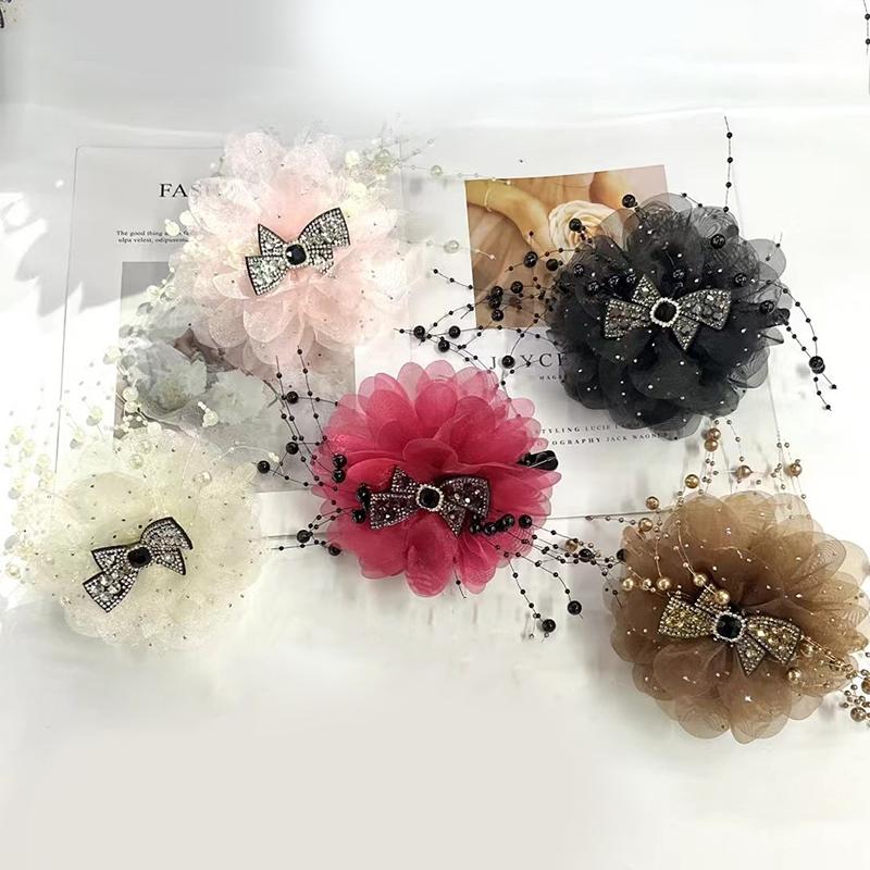 Elegante Netz Pfingstrose Blume Schleife Quaste Haarspange Frauen Pferdeschwanz Haarnadel Kopfschmuck Accessoires