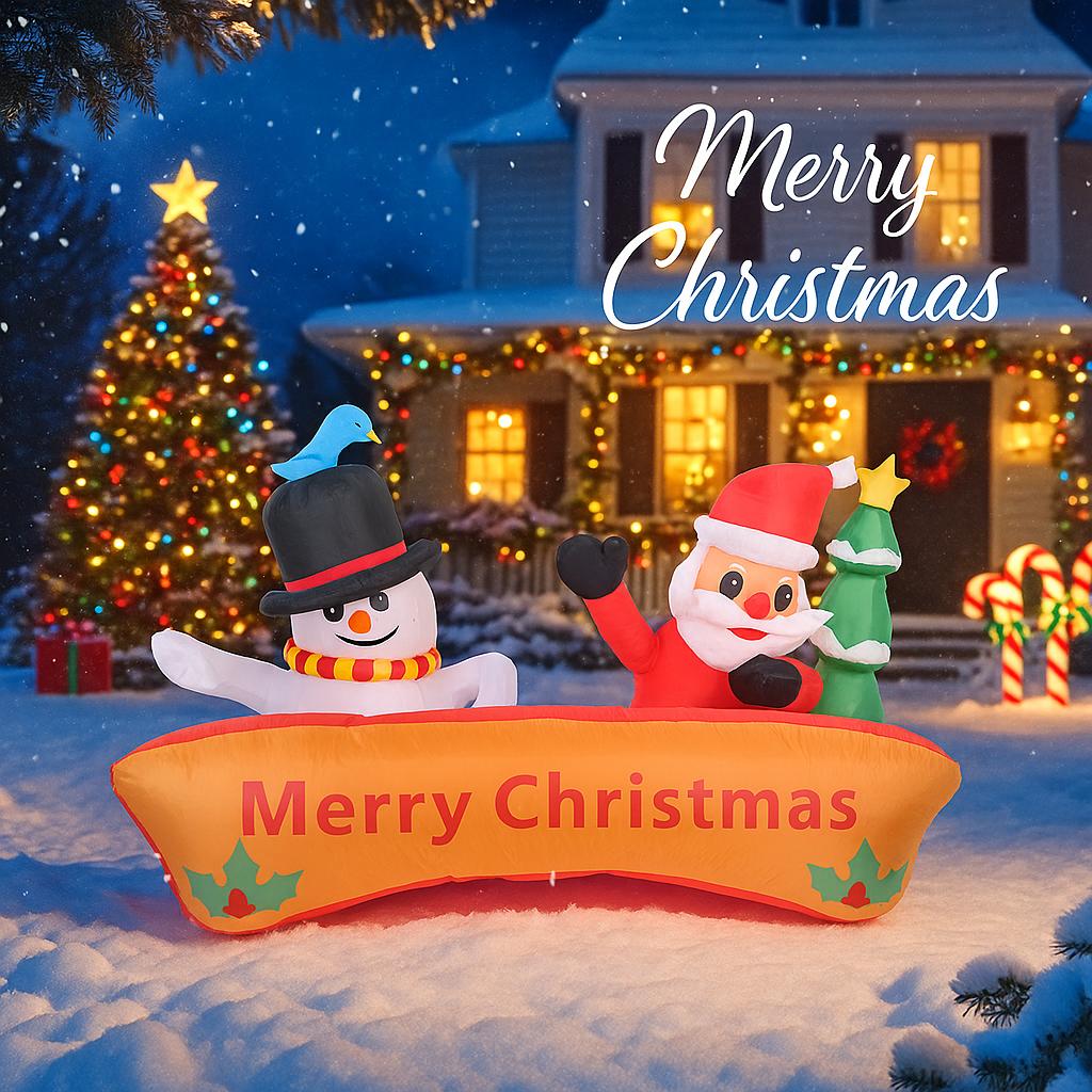 

5.91 фута Светодиодная подсветка Рождественская надувная игрушка Украшения для двора Снеговик Санта-Клаус Баннер Рождественские принадлежности Украшения Праздничный домашний декор UK Plug