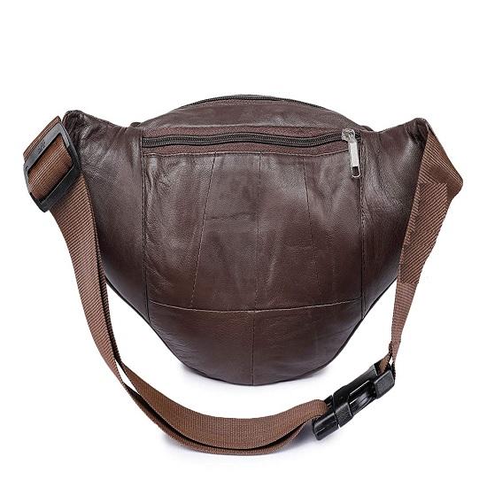 Noora Brown Leather Men Women Waist Bag Fanny Bag Travel Pouch Passport Holder