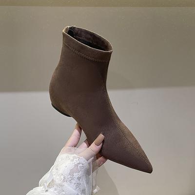 Innenhöhenerhöhung spitze dünne Stiefel kurze Stiefel Damen Herbst und Winter neue Wildleder elastische Stiefel Französisch ausländisch vielseitig kleine nackte Stiefel