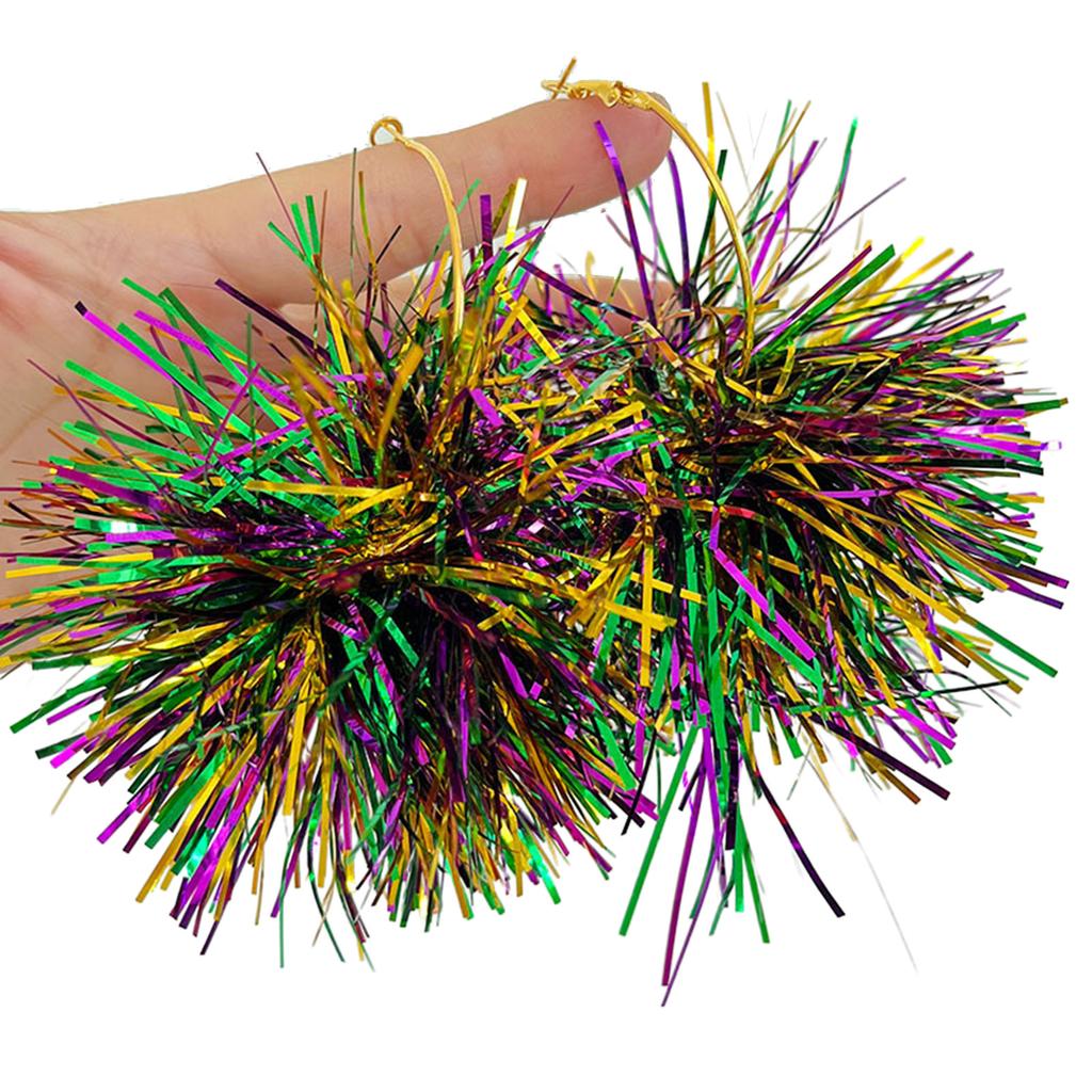 Stylish Mardi Gras Festival Earrings Fashion Ear Jewelry Rainbow Tinsel Earrings Acrylic Material for Karneval Gift
