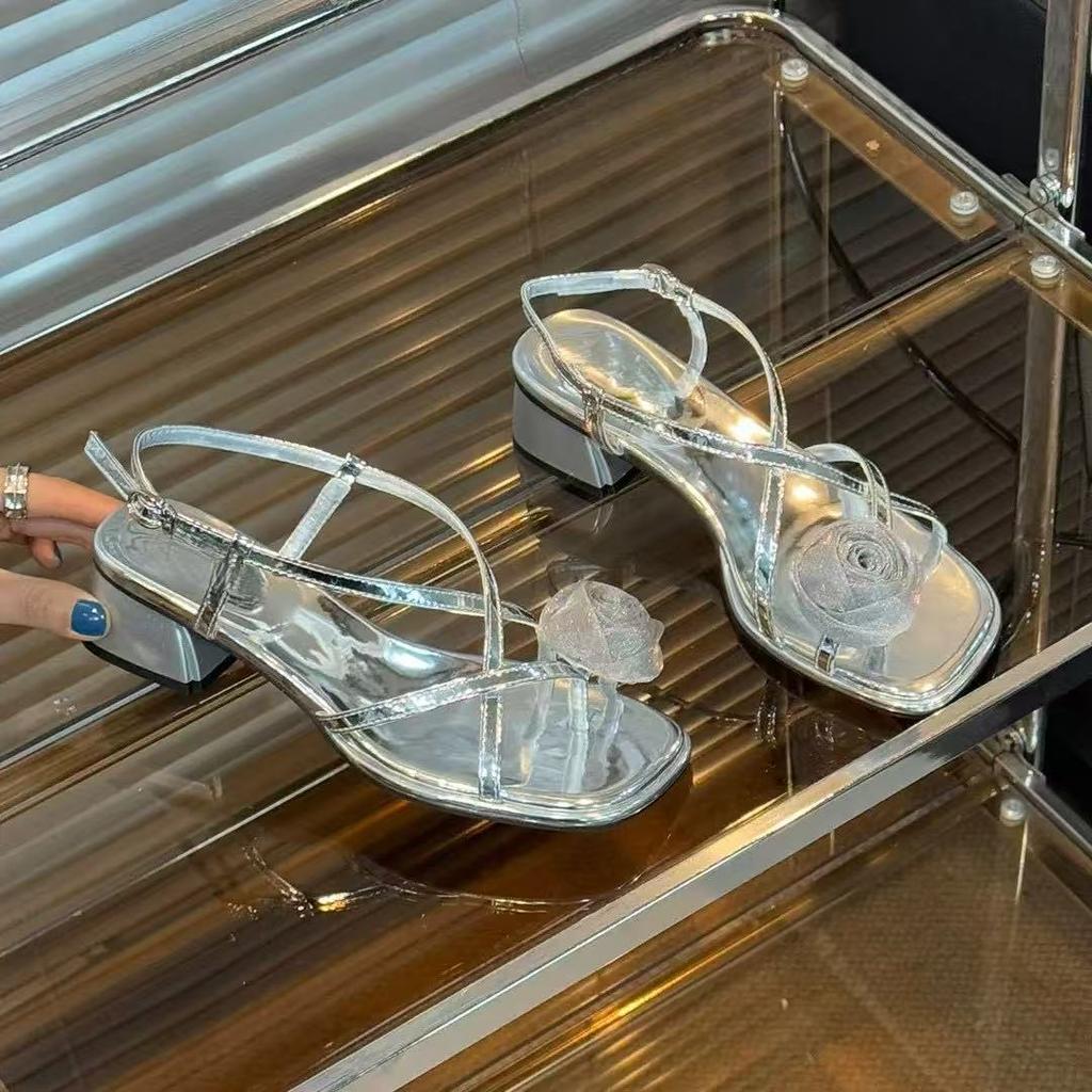 Fashion Women's Sandals 2025 Flower Fashion Elegant Outdoor Summer Roman Sandals Clip Toe Comfortable High Heels Sandals Zapatos Mujer