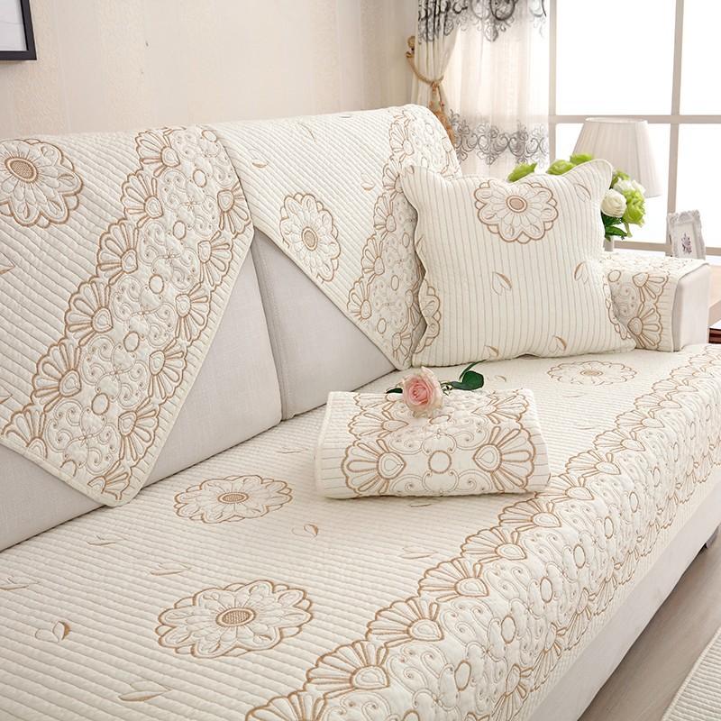 Sofa Cushion Four Seasons Universal Non-Slip Fabric Pure Cotton Simple Modern Seat Cushion Cotton Solid Wood Sofa Cover Towel Cover Cloth