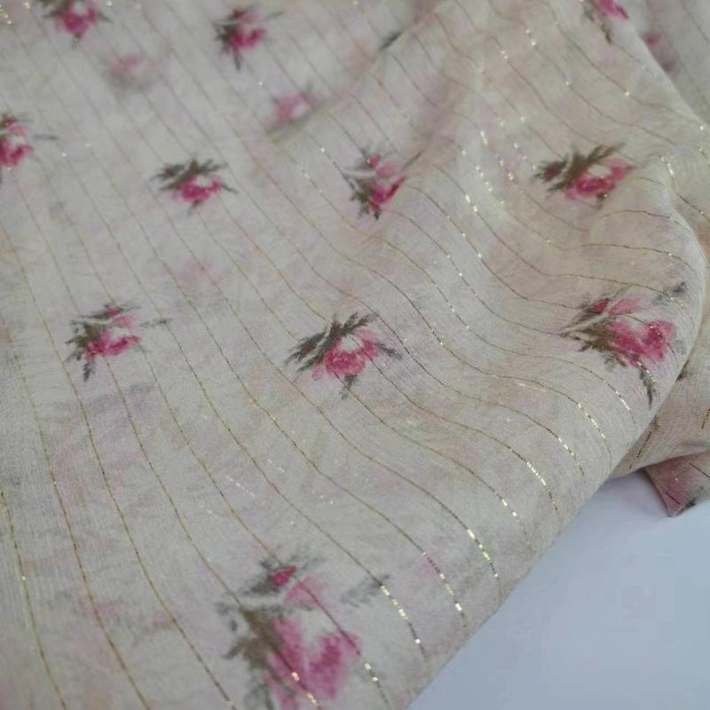 

Golden Silk Printed Fabric Pure Silk Jacquard Base for DIY Ancient-style Fresh Small Floral Tang Ancient Clothing Hanfu 100cmx110cm
