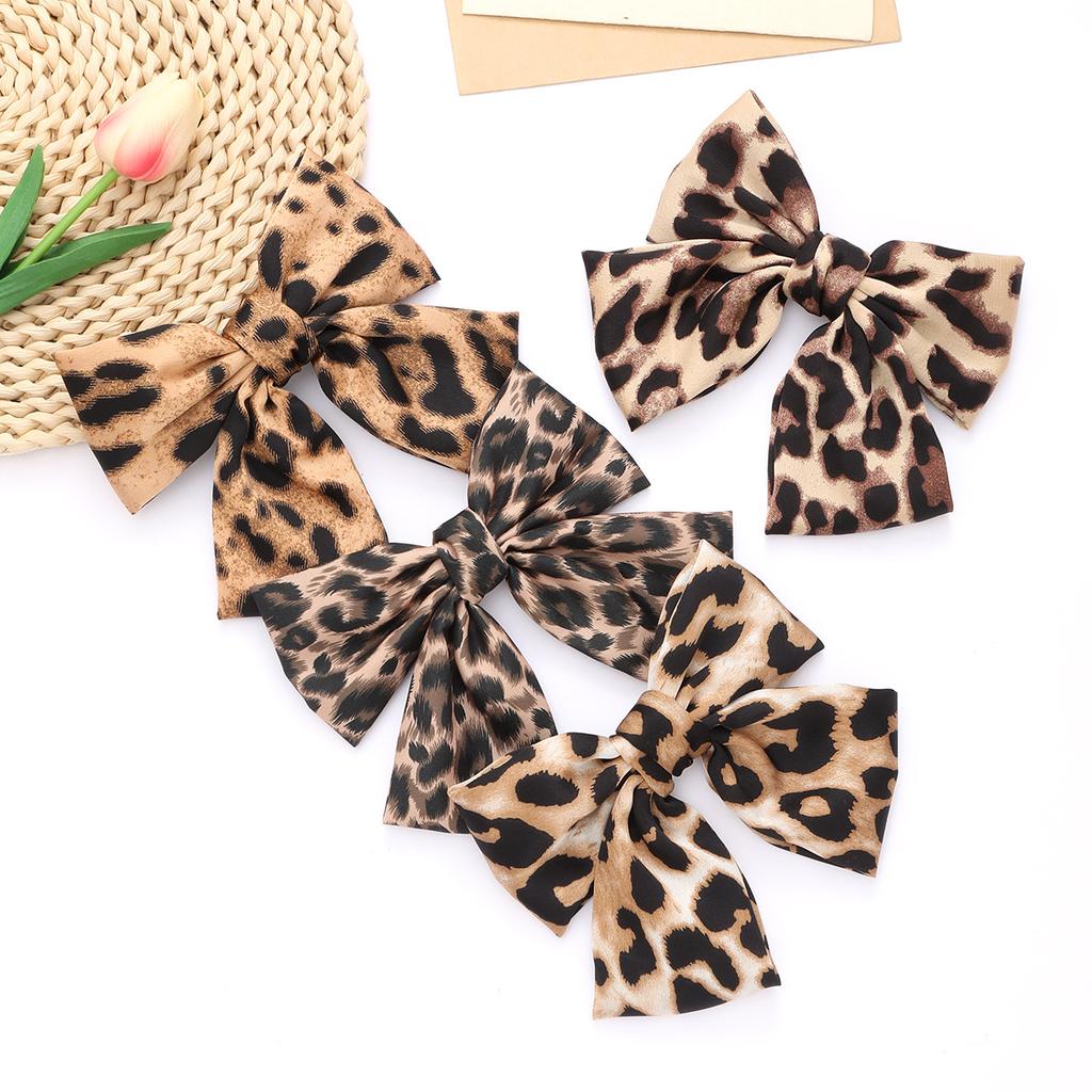 1/2PCS Fashion Boutique Cloth Leopard Bow Hairpin Spring Clip Barrettes Women  Hair Accessories