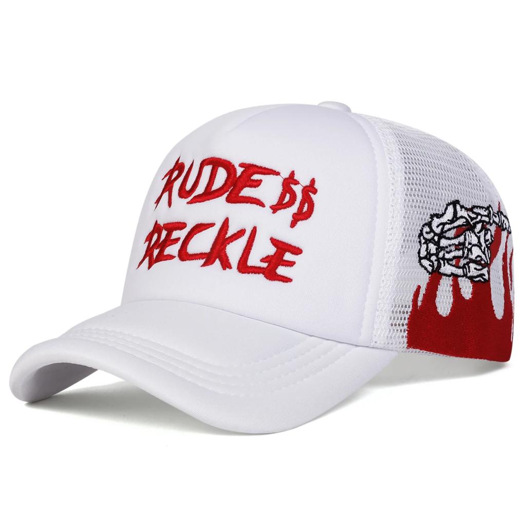 Unisex RUDE RECKLE Letter Embroidery Baseball Net Caps Outdoor Adjustable Spring and Summer Casual Sunscreen Hat