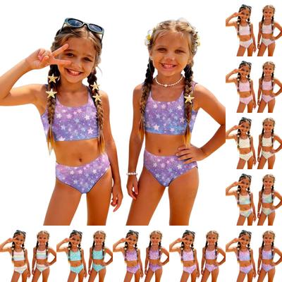 Girls Two Piece Swimsuit Set Tankini Top and Bottom Star Print Summer Beach Swimwear for Kids Lightweight Comfortable Fit