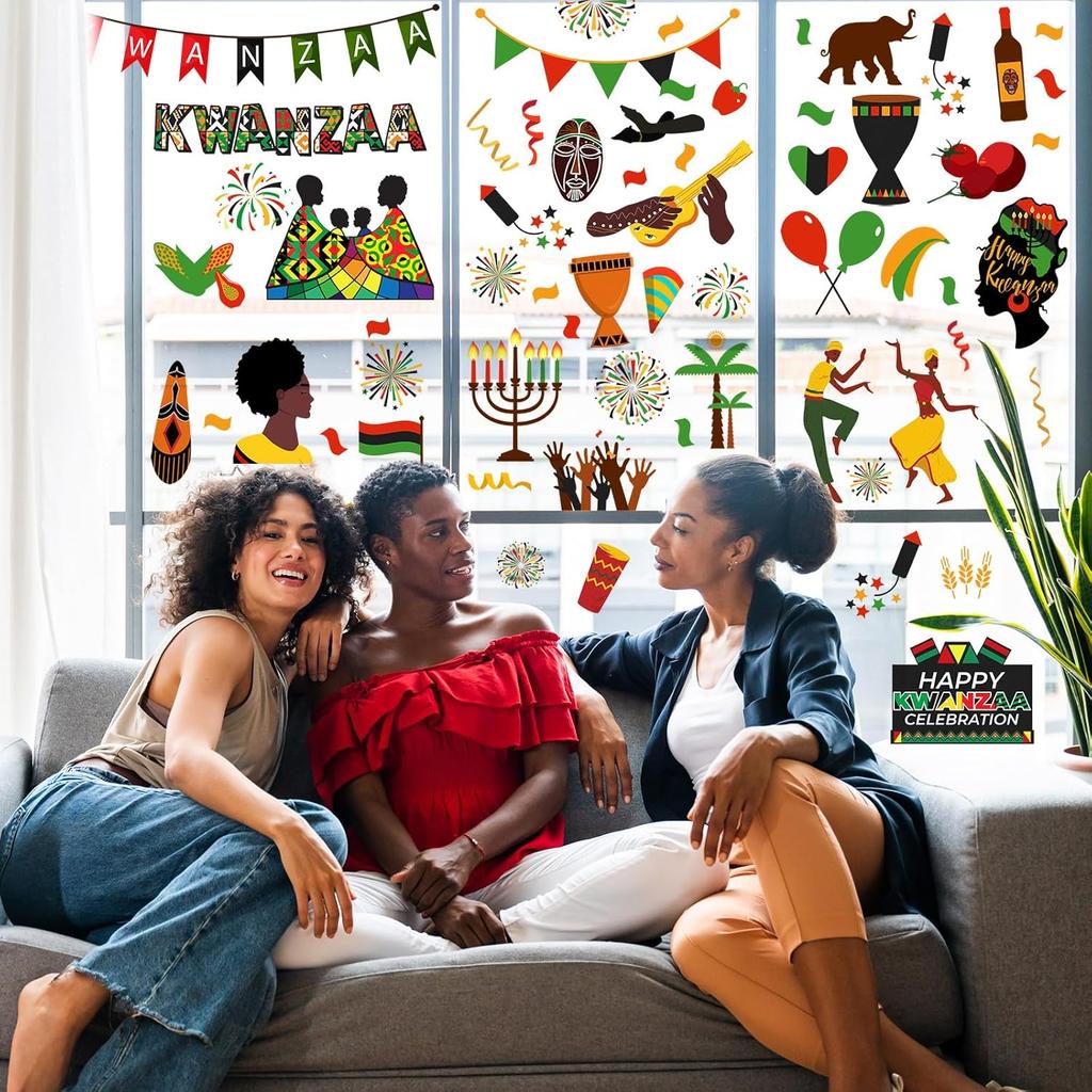 101 Pcs Kwanzaa Window Stickers Clings Kwanzaa Wall Decorations Decals Vinyl Kinara Candles Wall Stickers n n Candles Festival Holiday Party Decor