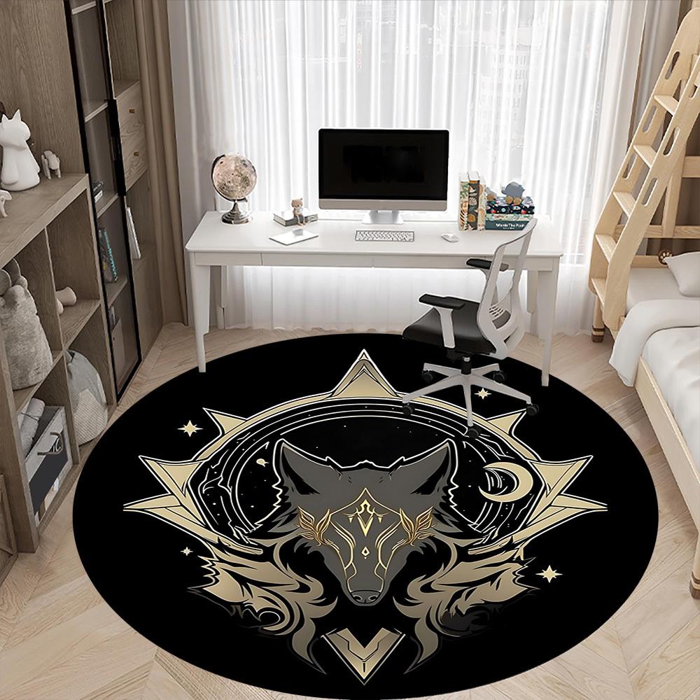 1pc Wolf Moon Office Round Area Rug, Under Office Chairs Bedroom Living Room Home Decor, Room Deco, Available In Various Sizes