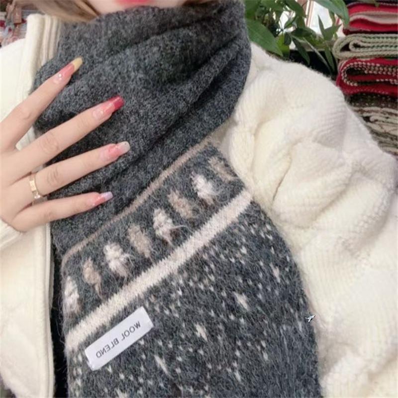 Korean Style New Soft Waxy Wool Blended Knitted Pattern Scarf for Women Autumn and Winter Korean Style High End Warm and Versatile Scarf