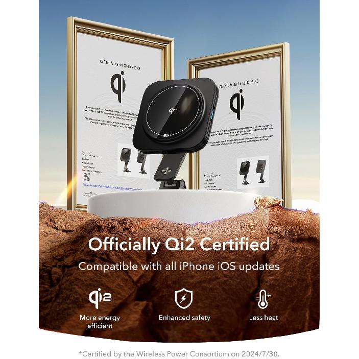 ESR for Qi2 15W MagSafe Car Mount Charger, Qi2-Certified Universal Dashboard/Tesla MagSafe Car Charger, Magnetic Wireless Charging, Adjustable Car