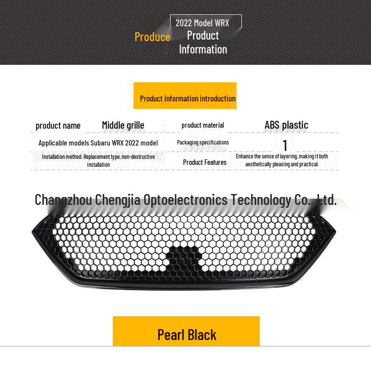 2022 Subaru WRX Front Grille, Sport Model, Logo-Free, Pearl Black