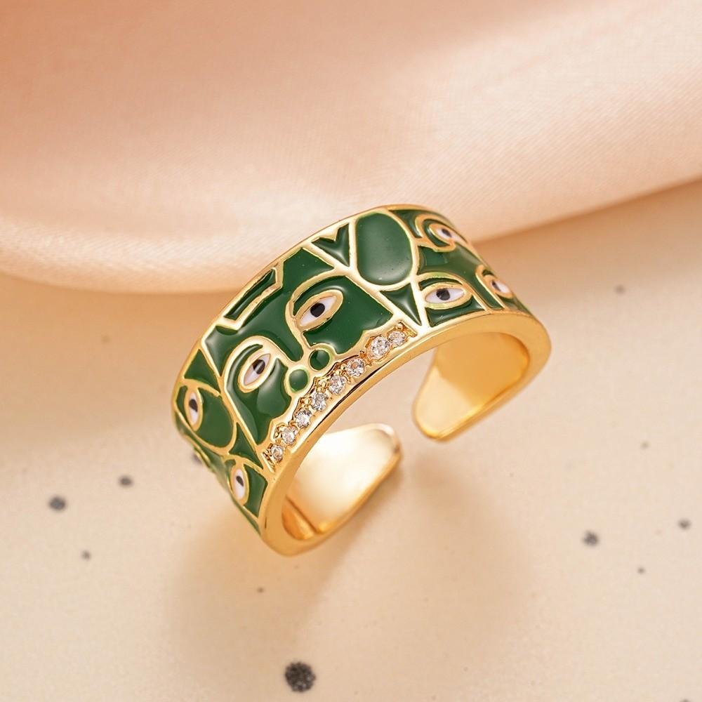 Zinc Zinc Alloy Copper Devil's Eye Ring Vintage Opening Finger Ring Glaze Luxury Ring  Clothes Accessories