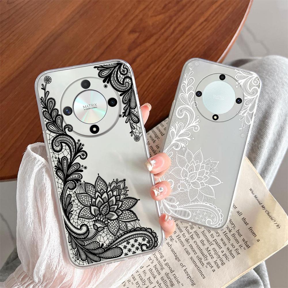 Rose Flower Lavender Oil Painting Phone Case For Honor X9c X9b X9a X8a X8b X8c X7a X7b X7c X6b X7c X7d Transparent Clear Cover