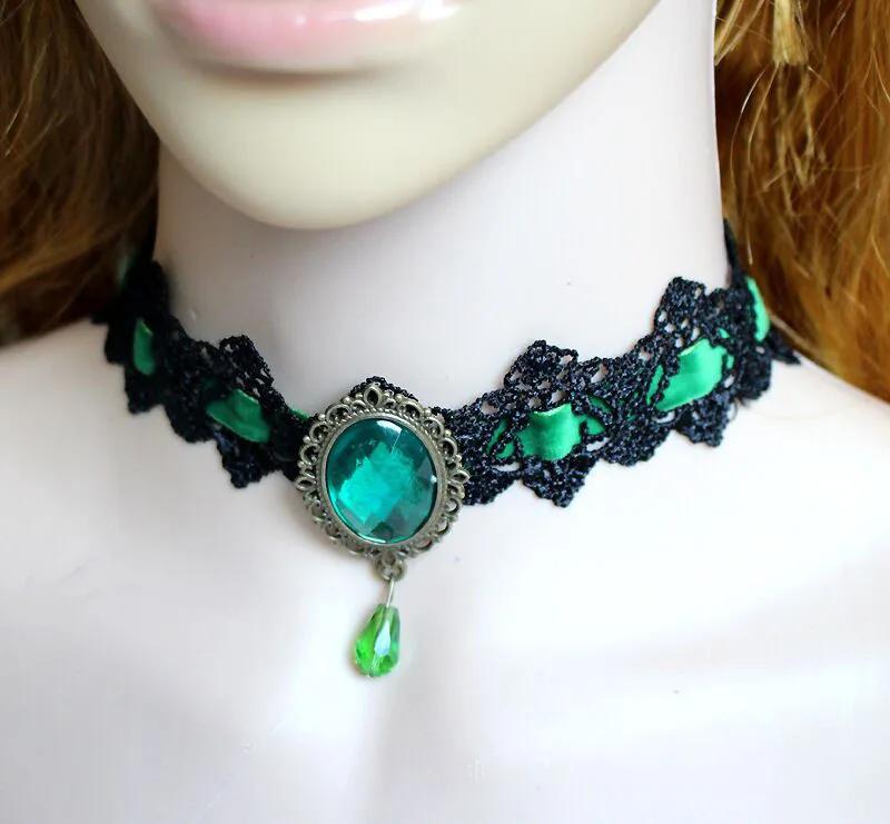 

Sexy Gothic Chokers Crystal Black Lace Neck Choker Necklace Jewelry зелёный