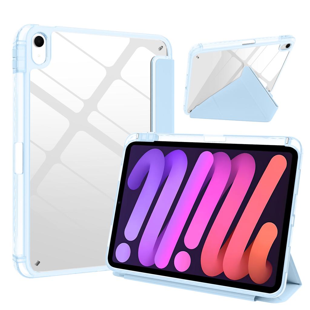 For iPad (2025)/iPad 10.9 (2022) Case Magnetic Closure Origami Stand Transparent Leather + TPU + Clear Acrylic Back Cover