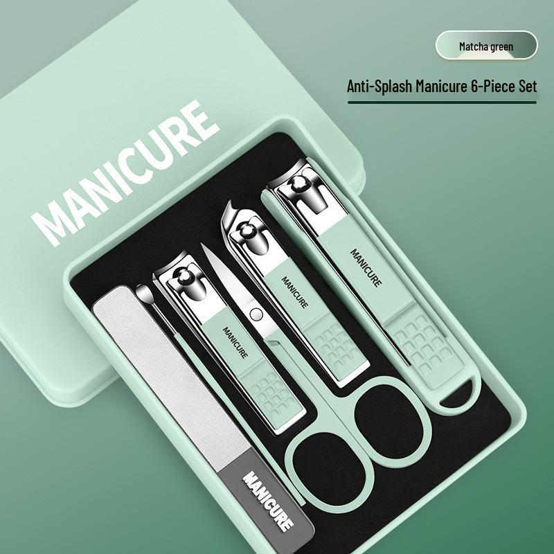 Anti-Splash Nail Clippers and Scissors Set - 6-Piece Boxed Household Nail Care Kit