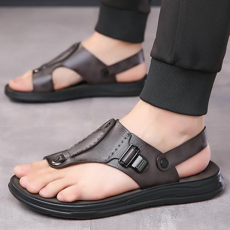 TUINANLE Neue Herren Rutschfeste Ledersandalen Offene Zehen Weiche Sommer Strand Pantoffeln für Herren Outdoor Lässige Bequeme Sandalen