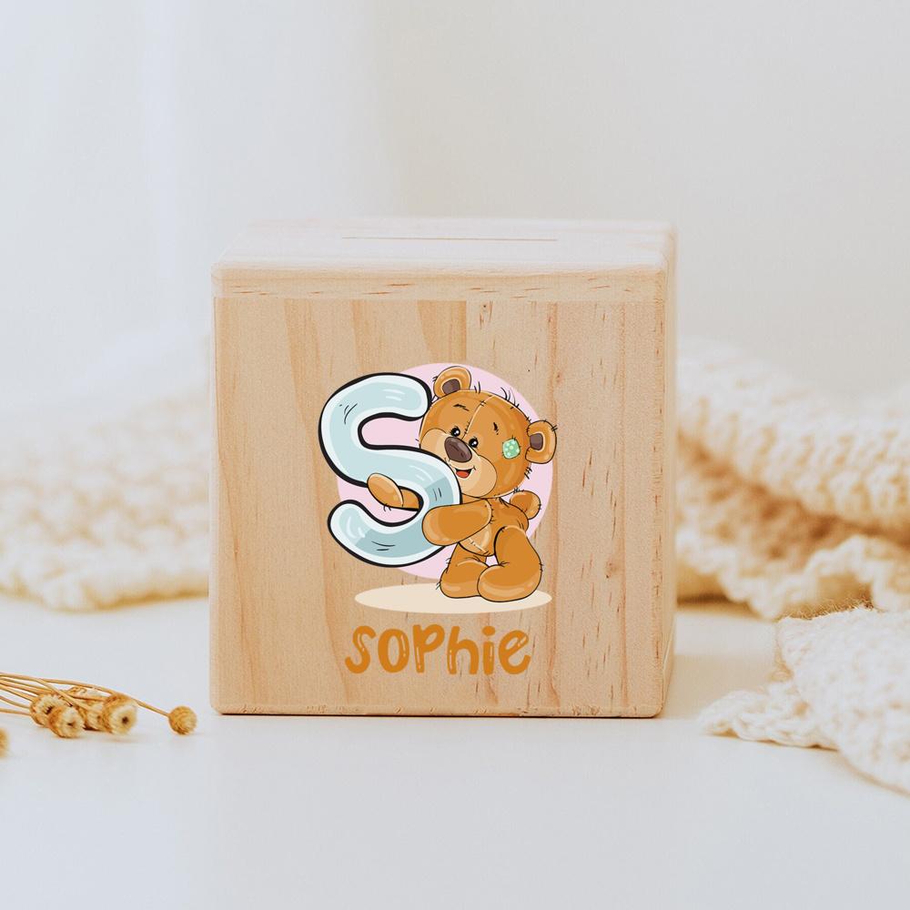 Personalized Money Box Initial with Name Wooden Money Boxes Child Coin Bank Birthday Holiday Gifts for Kids Coin Collection Case
