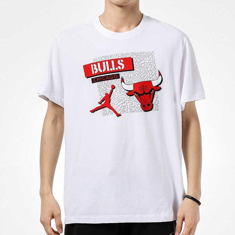 Men's Air Jordan Chicago Bulls Basketball Sports Printing Round Neck Short Sleeve White T-Shirt DA6611-100