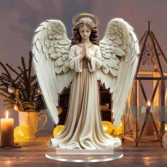 2D Flat Table Sign Acrylic Prayer Wings Angel/Fairy/Nativity Scene Desktop Ornament for Tabletop Shelf Mantel Decor