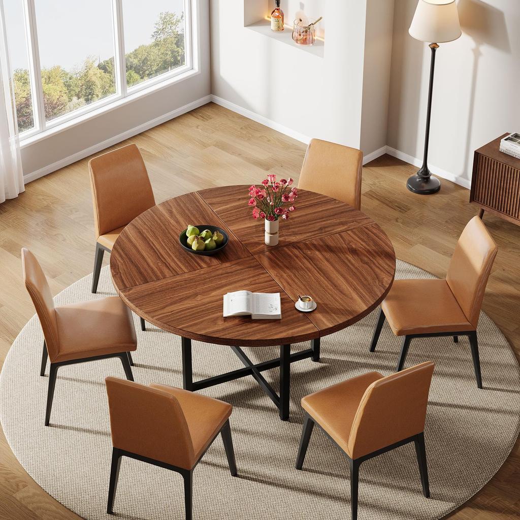 Tribesigns Round Dining Table for 4-6, 120cm Circle Kitchen Table, Modern Wood Small Dinner Tables, with Sturdy Cross Metal Legs