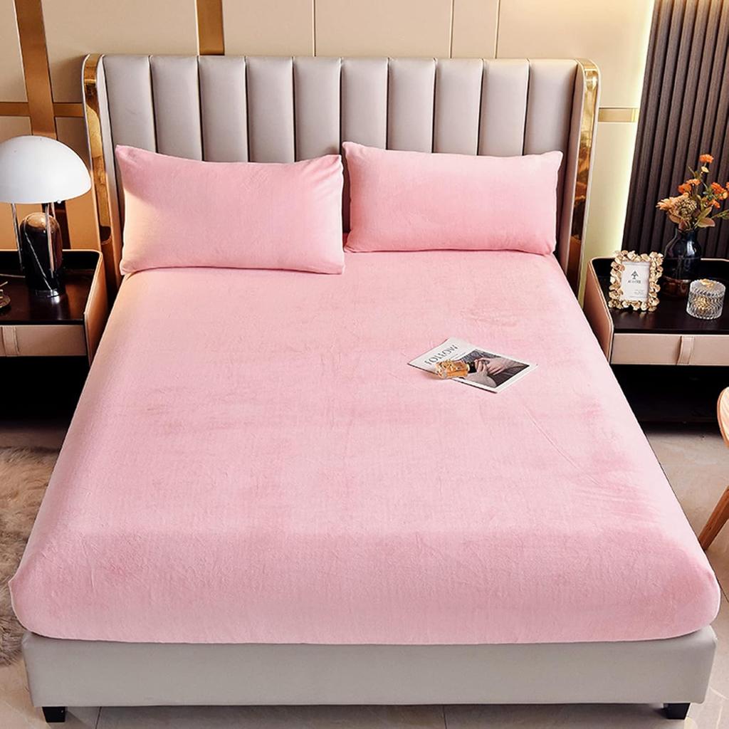 Samt Spannbettlaken Einzelbettgröße, Fleece Plüsch Bettlaken Matratzenschonerbezug mit 15'' Tiefes Eckteil Warm Flauschiges Unterbett Lavendel