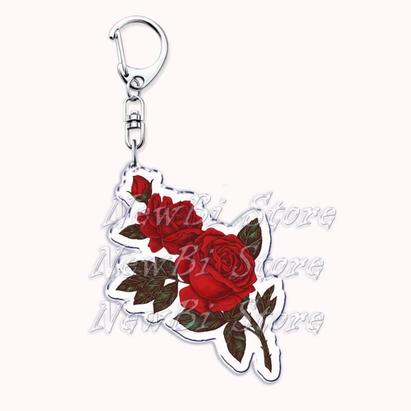 Romantic Pink Rose Flower Keychains Sunflower Red Love Keyring for Accessories Bag Key Chain Ring Jewelry Lovers Friends Gift