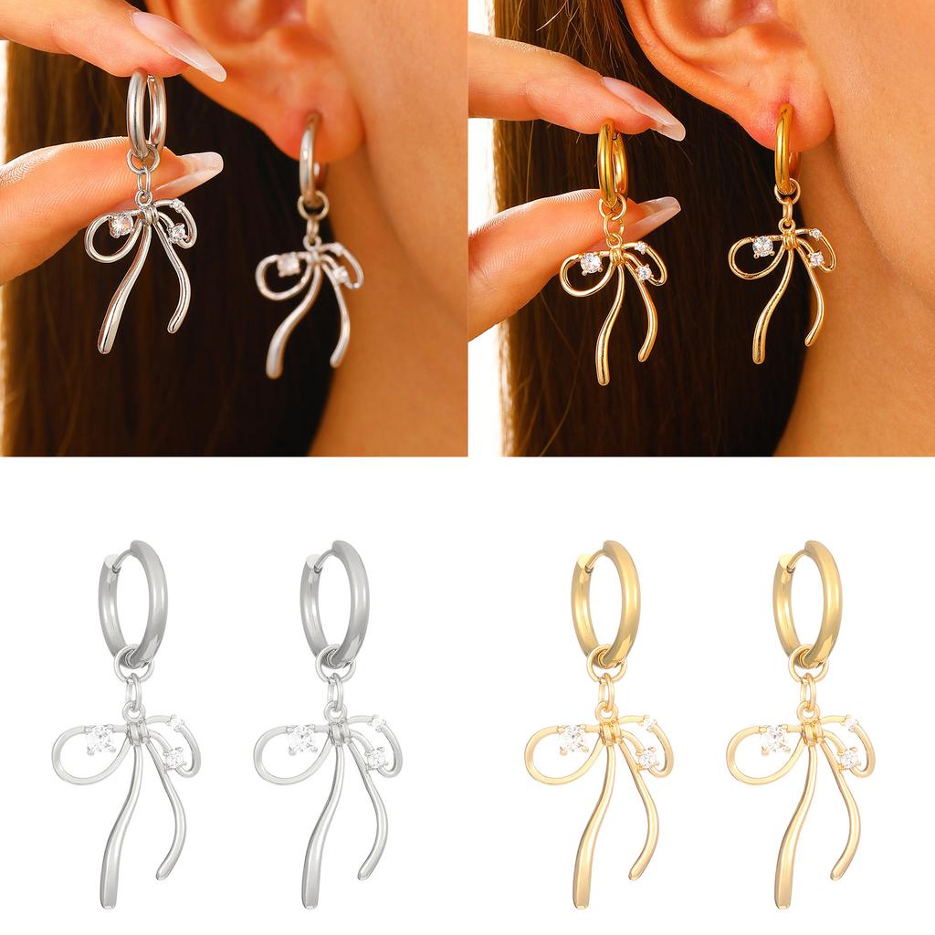Chic Alloy Bow Earrings Bowknot Hoop Earrings Drop Dangle Women Jewelry Gift Perfect Accessories for Your Casual Look