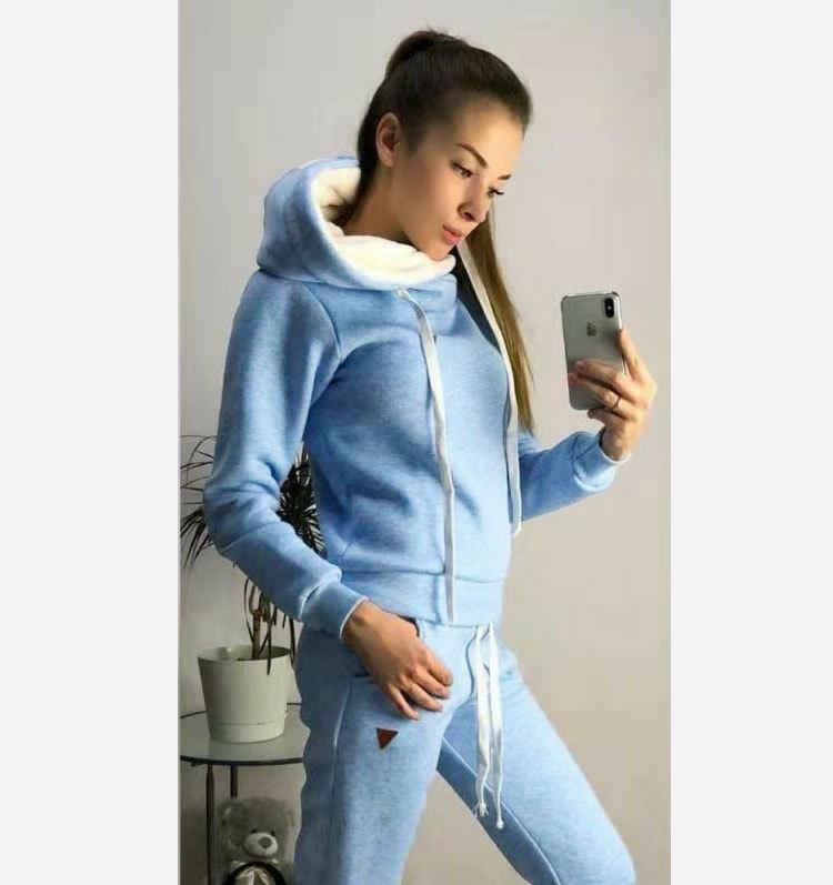 Women's Winter Fleece Fashion Casual Sports Hoodie Two-piece Set