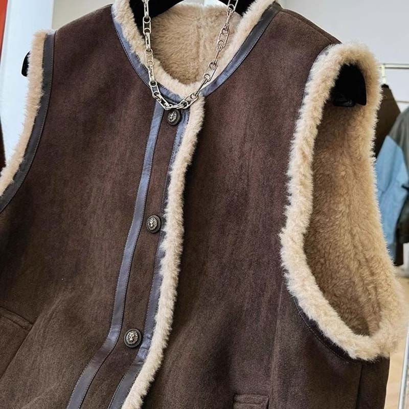 Vest for Women Cotton Autumn Winter Sleeveless Fleece-Lined Tops Vest Oversize Thickened Vest