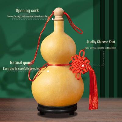 Ornement en calebasse naturelle avec nœud chinois et pièces des Cinq Empereurs pour la porte d'entrée ou la chambre à coucher