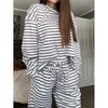 2025 Women's European & American Striped Long Sleeve Top & High Waist Trousers Fashion Set