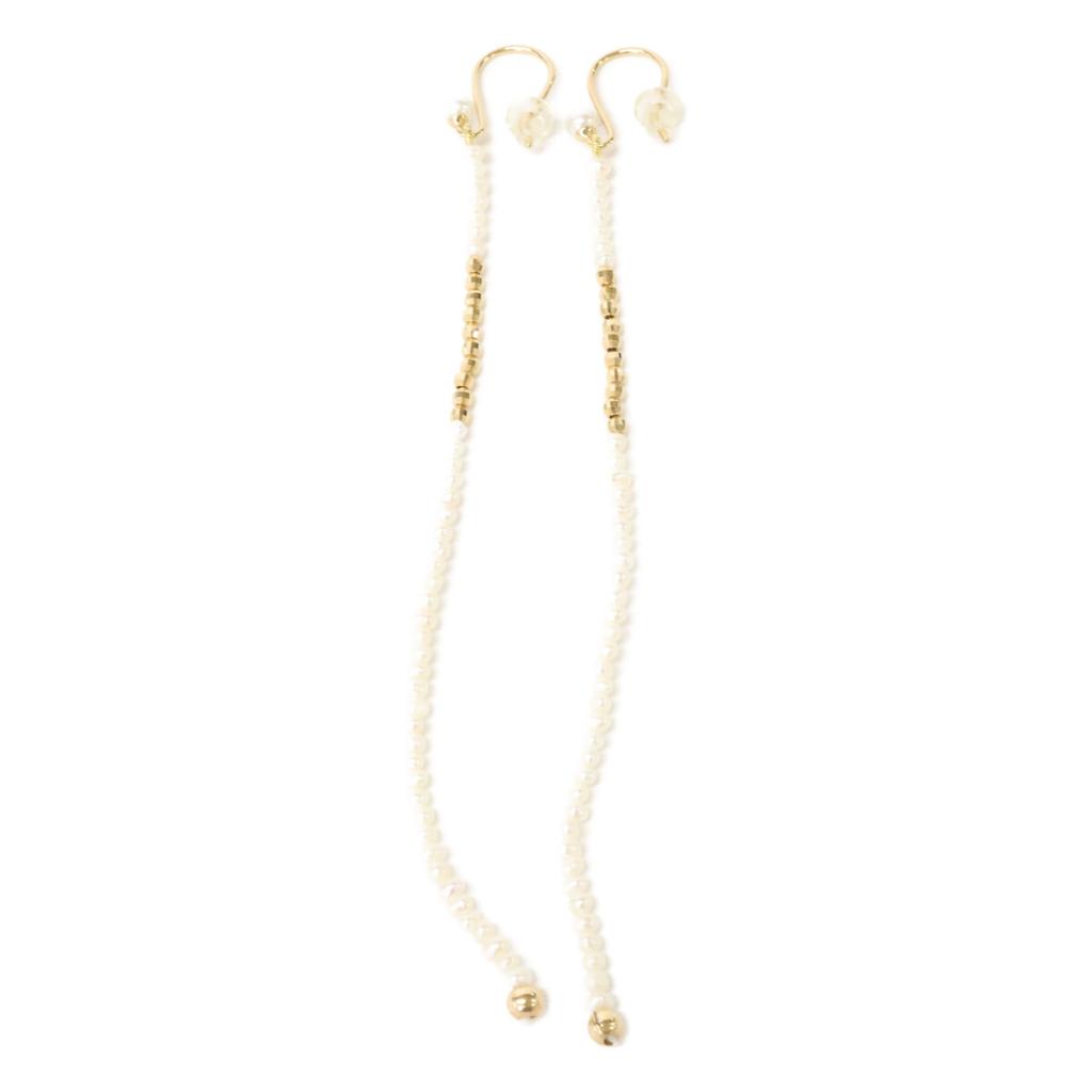 MIZUKI [Beautiful Condition] 14K Cut Beads/Pearl Long earring Yellow GoldUsed