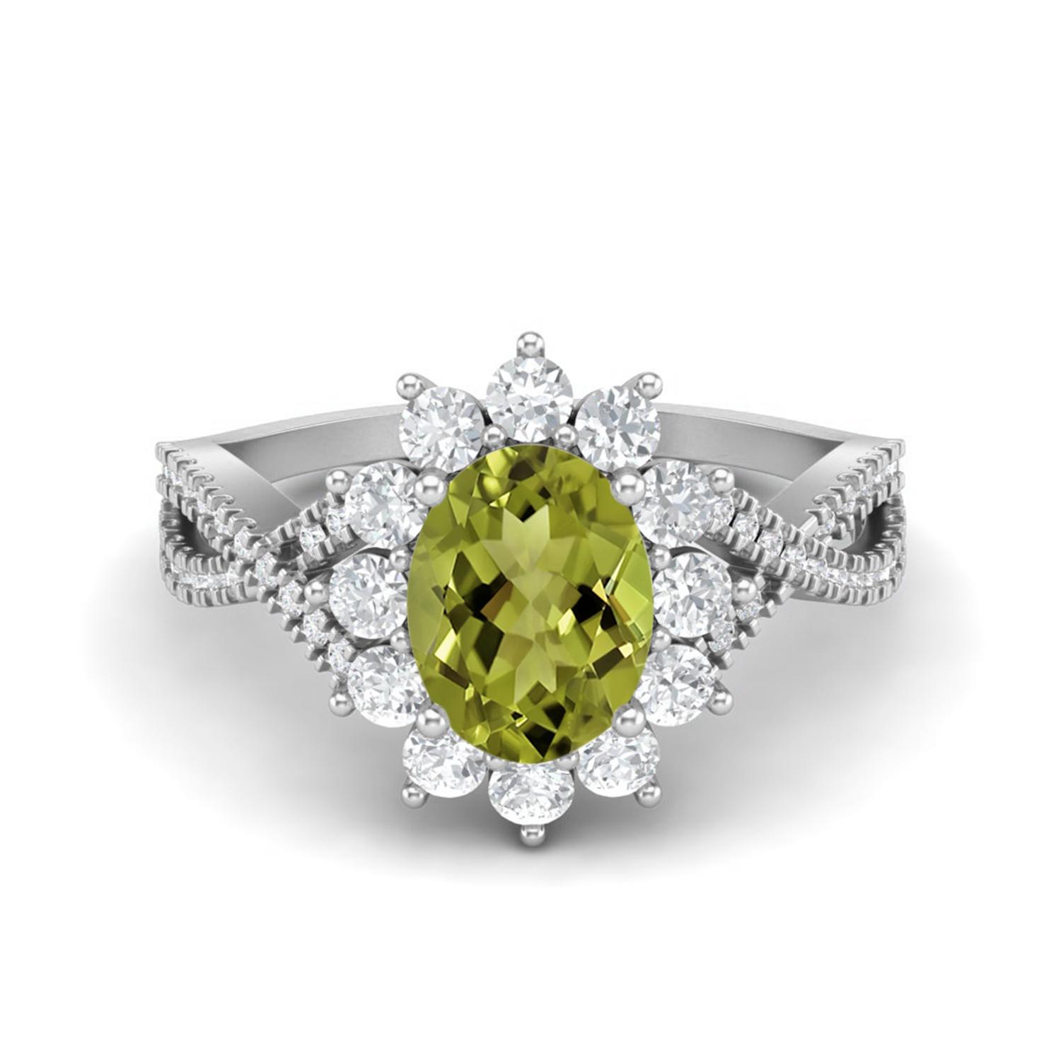 Princess Diana 8X6mm Oval Peridot 925 Sterling Silver Solitaire Women Wedding Ring 7 белый