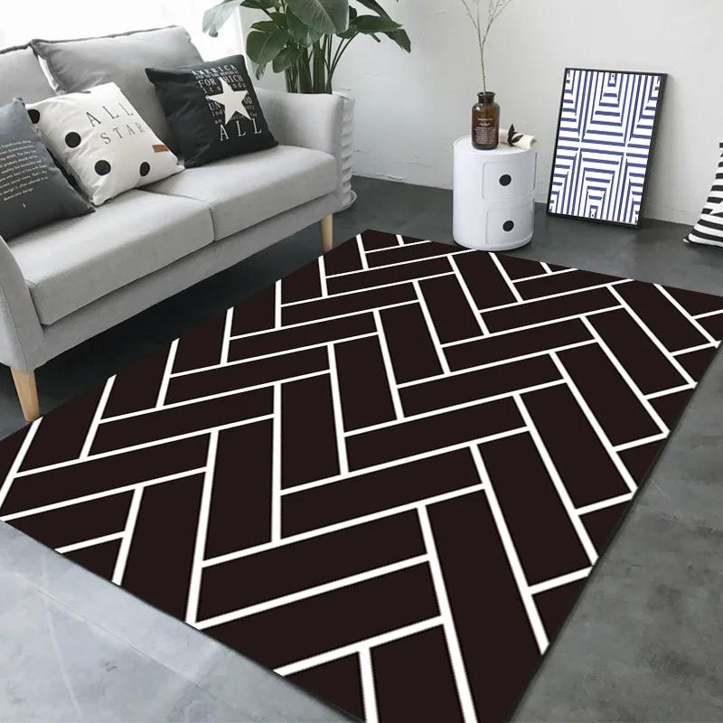 Black and White Grid Carpet Area Rug for Living Room Decoration Teenager Rugs for Bedroom Non-slip Carpets Home Decor Floor Mat