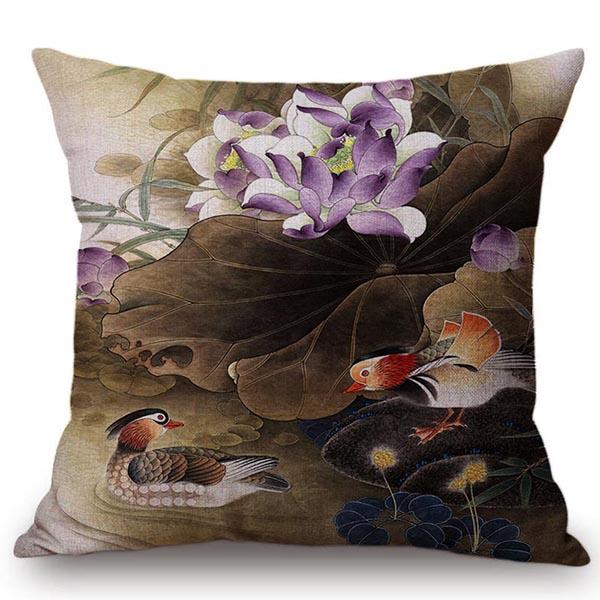 Chinese Retro Painting Style Classical Girl Lotus Cushion Covers Office Car Sofa Chair Home Decoration Cushion Cover Pillow Case