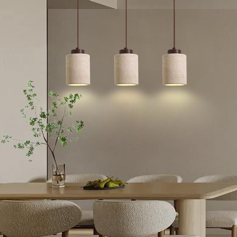 Yellow Travertine Stone Japanese-style Hanging Lights Bedroom Dinning Room Wooden Pendant Light Simple Retro Pendant Lamp