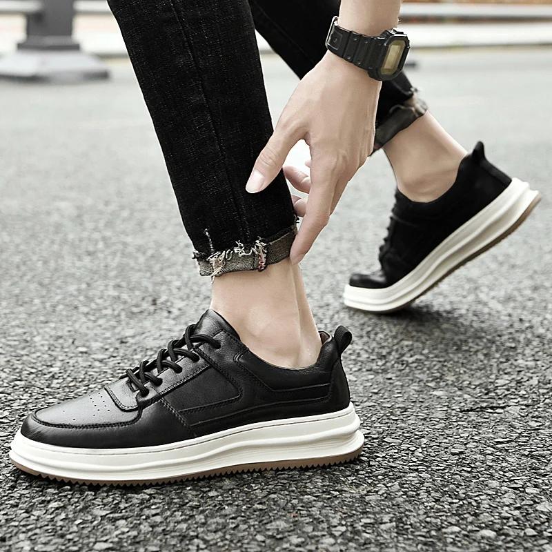 Men Genuine Leather Casual Shoes Flat Skate Shoes New Men Comfortable Fashion Casual Shoes Comfortable Men Shoe