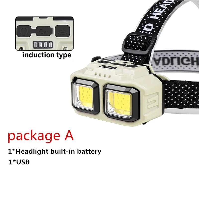 Powerful Induction COB LED Headlamp USB Rechargeable Head Flashlight Work Light Outdoors Camping Search Light Fishing Head Torch