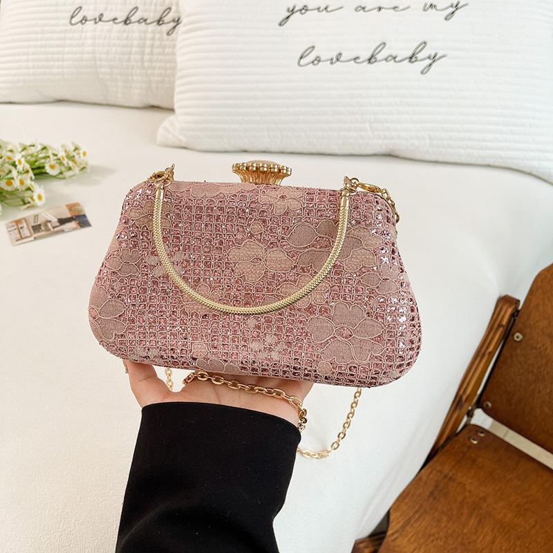 Lady Chain Crossbody Shoulder Bags Flower Rhinestone Decor Shining Banquet Clutch Bag Party Wedding Women Handbags Evening Bag