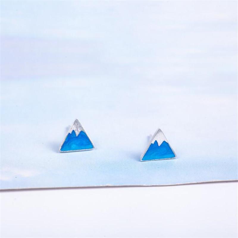 Creative New Fashion 925 Sterling Silver Jewelry Blue Triangle Geometry Snow Mountain Fresh Cute Female Stud Earrings