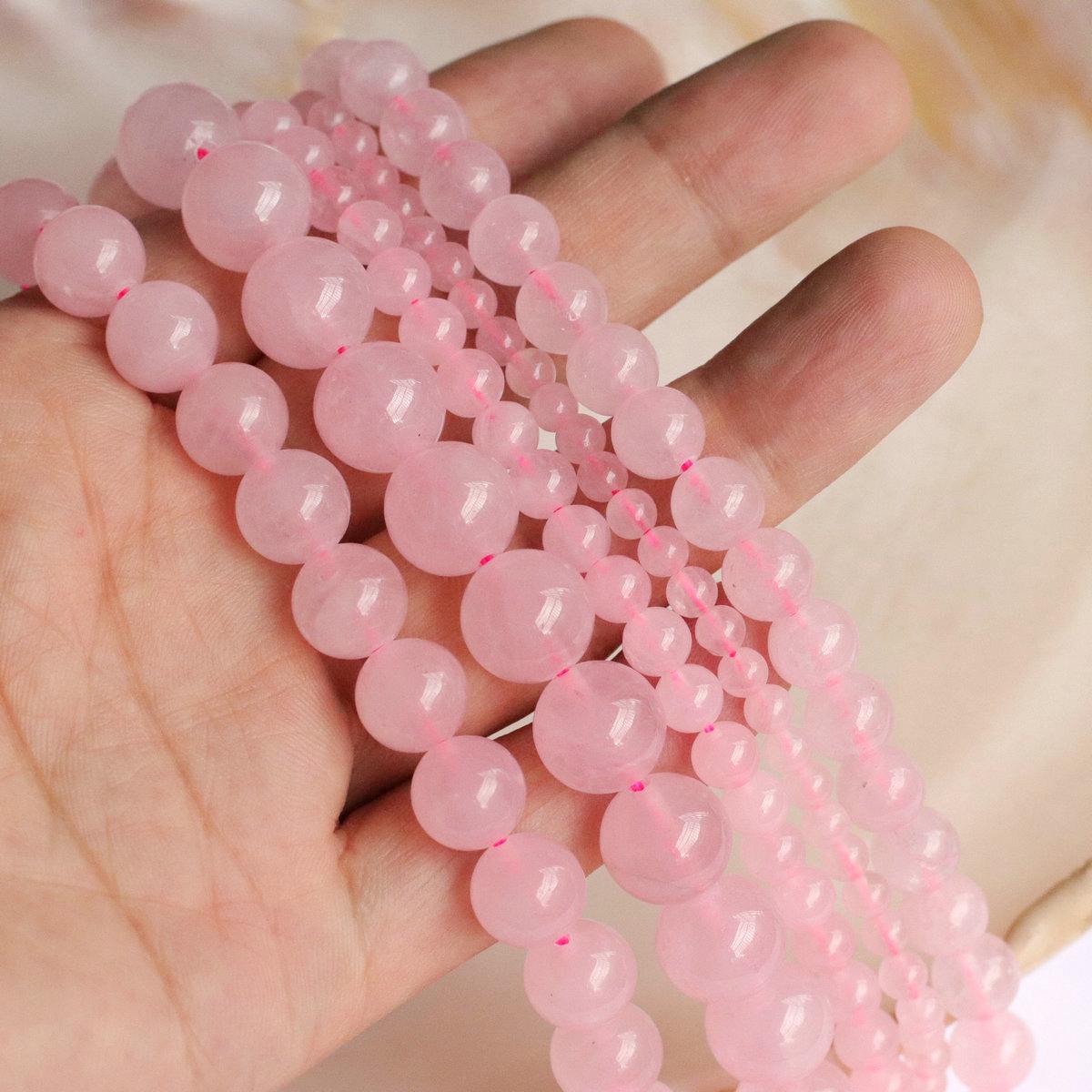 Natural Rose Quartz Crystal Round Beads (4-14mm) for DIY Beading