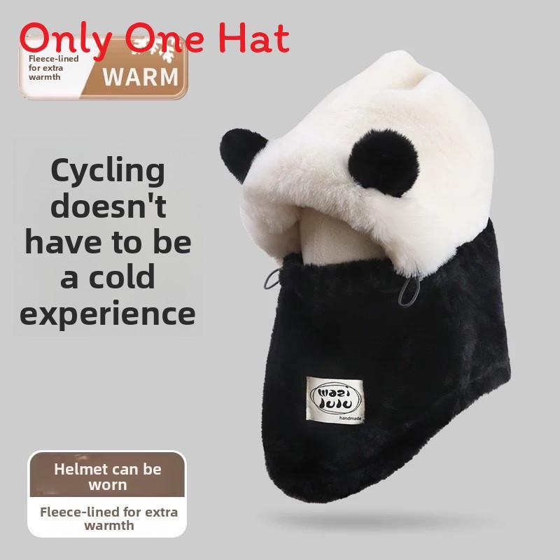 Panda Animal Plush Hat For Winter Cycling Warm Windproof Faux Fur Beanie For Commuters