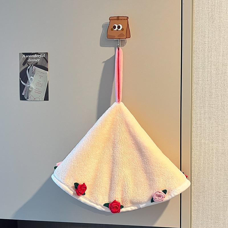 Rose Hand Towel Soft Hanging Type Quick Drying Absorb Water Bathroom Thickened Absorbent Wipe Cloth Bathroom Kitchen Use