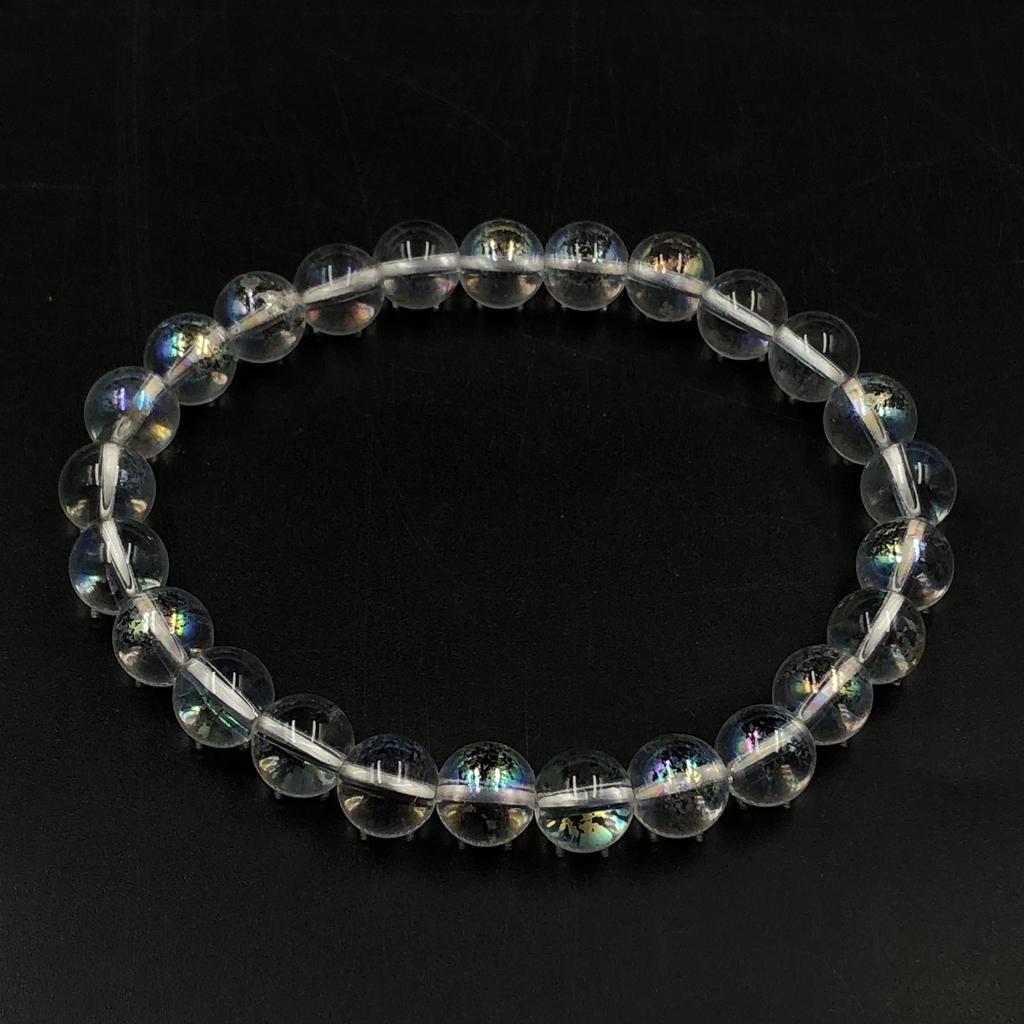 Bracciale Elastico 7.5" con Perle Rotonde Bianche Pure in Pietra Naturale Quarzo Aura 8mm Regalo Per Uomo/Donna RBB-76