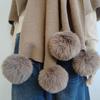 European and American Fur Collar Knitted Pom-Pom Cardigan Shawl